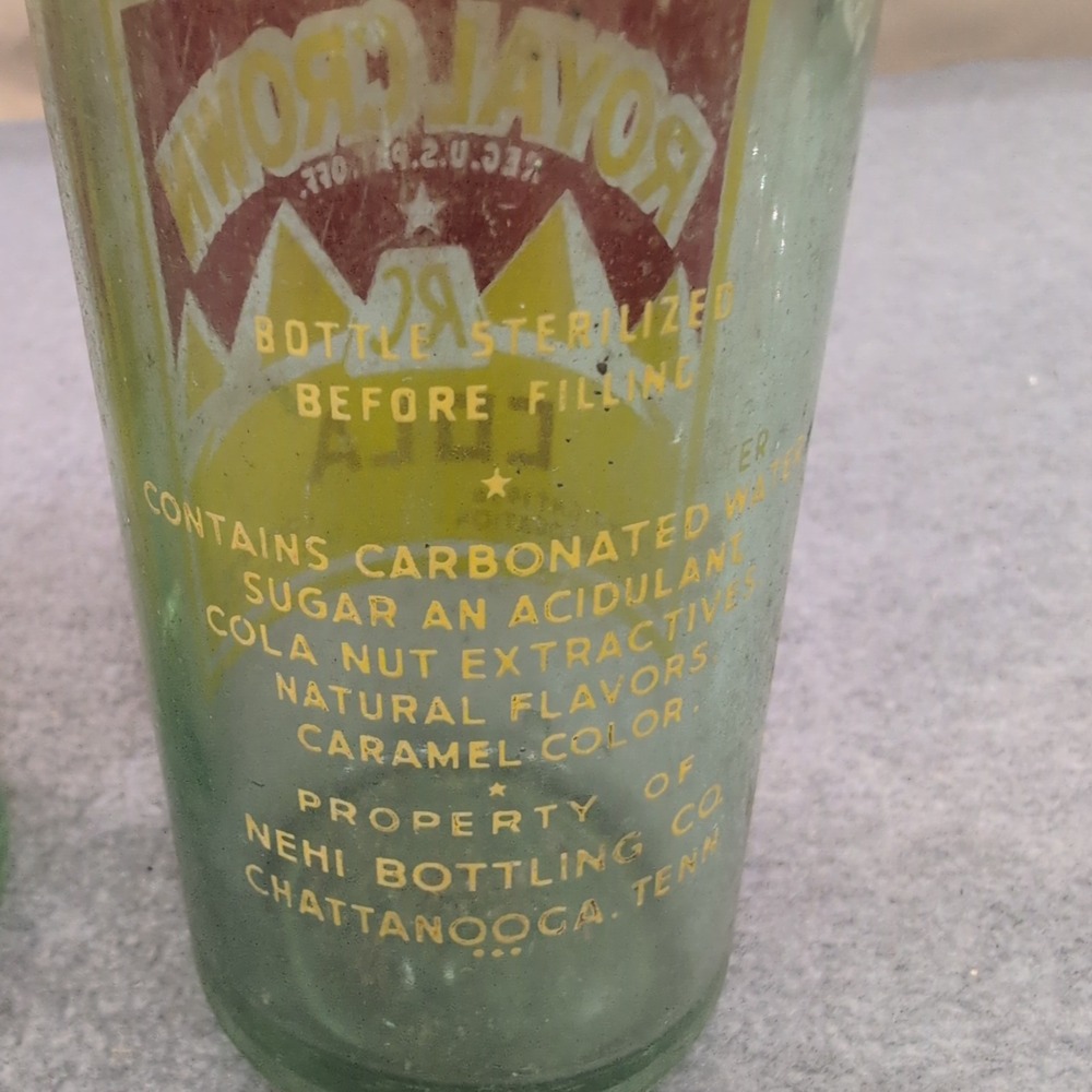 3 Vtg Royal Crown RC Cola Pyramid Glass Bottles Chattanooga Montgomery Bowling G - Picture 4 of 7